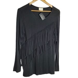 New 143 Story Charcoal Gray Soft Tiered Ruffle Long Sleeve Blouse Size Small